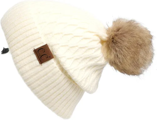 Vista 85 de Gorro unisex liso con pompón y ribete (HAT-43) de C.C Hatsandscarf Exclusives Marfil