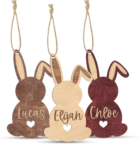 Vista 18 de Etiquetas personalizadas para cesta de Pascua con nombre, conejo de Pascua, cereza, etiquetas de nombre de Pascua personalizadas, regalos de conejo