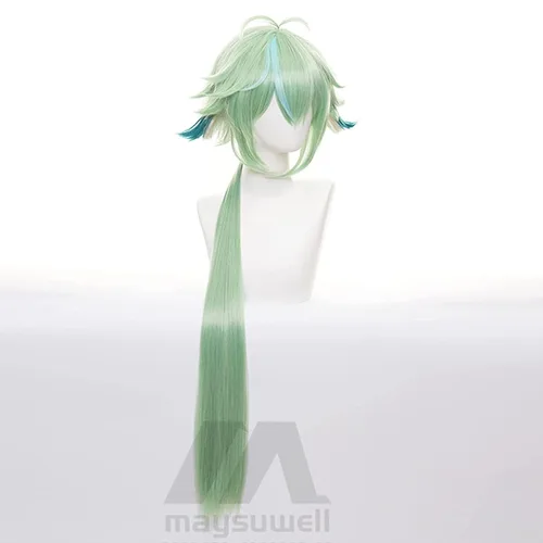 Vista 4 de Peluca de anime Genshin Impact Sucrose Cosplay peluca verde degradado largo con gorra de peluca gratis para Comic Con, espectáculo de cosplay