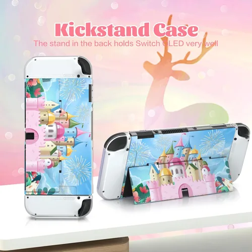 Vista 4 de ECHZOVE Protective Case Compatible with Nintendo Switch OLED,Switch OLED Hard Console Case and Joy Con TPU Case with Thumb Grip Caps and Screen