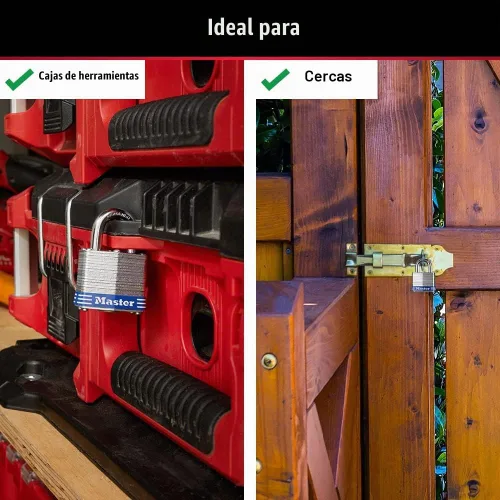 Vista 4 de Master Lock 3008D - Candado para exteriores con llave, paquete de 4 unidades, color plateado de 1-1/2 pulgadas