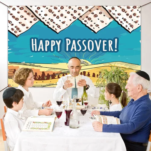 Vista 5 de Nepnuser Telón de fondo para cabina de fotos de Pascua Pesaj Seder Matzo Festival Judío Decoración de fiesta de vacaciones para interiores