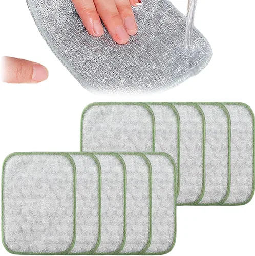 Vista 8 de Trapos multiusos de alambre para lavar platos en seco y húmedo, reutilizable y mejorado de lana de acero de 2 capas, trapos multifuncionales