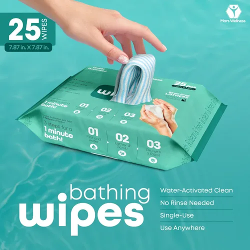 Vista 2 de Toallitas de baño sin enjuague - Solo agrega agua - Paquete de 25 - Esponjas de baño desechables sin enjuague para adultos - Original Latherz