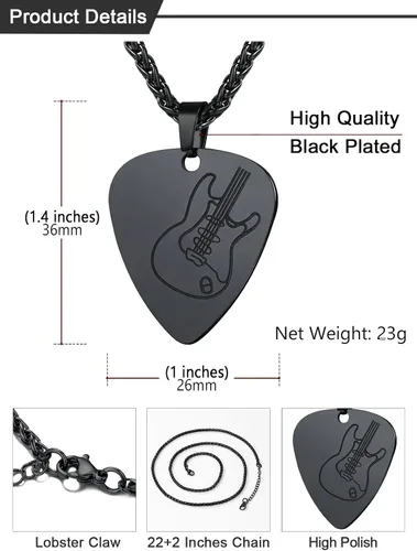 Vista 4 de U7 Collar de Música Punk Hip Hop, Púa de GuitarraGuitarraMicrófonoAuriculares Colgante con Cadena para Hombres y Mujeres, Joyería de Música R&B