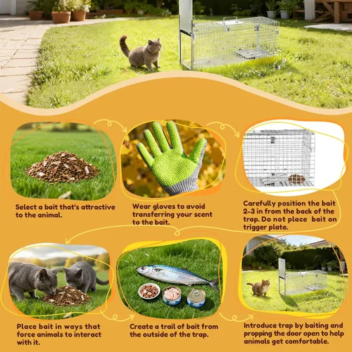 Vista 6 de Jaula plegable de 32 pulgadas para animales vivos Jaula de trampa de animales para gatos callejeros, mapaches, armadillos y conejos