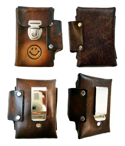 Vista 2 de Estuche de cigarrillos de cuero hecho a mano, bolsillo para encendedor, muchos diseños repujados