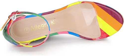 Vista 5 de Allegra K Sandalias de tacón grueso con plataforma transparente estampada para mujer