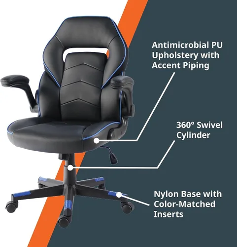 Vista 6 de NuSparc SpawnSafe - Silla para videojuegos, altura ajustable, reposabrazos abatibles, giro de 360°, negro/azul