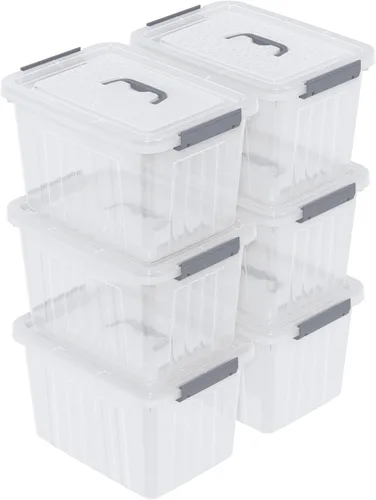 Vista 13 de Caja de almacenamiento transparente pequeña de 3.5 cuartos de galón con asa, pequeños contenedores de plástico con tapas, 6 paquetes