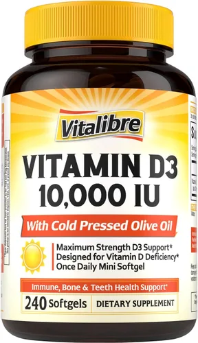 Vista 9 de Vitalibre Vitamina D3 de máxima fuerza 10,000 UI (250 mcg), altamente biodisponible, con aceite de oliva prensado en frío, apoyo inmunológico