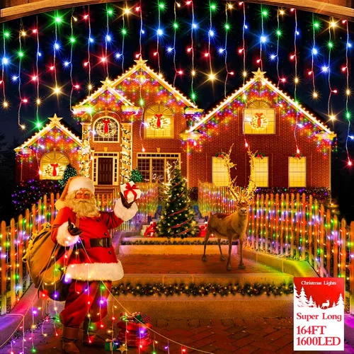 Vista 32 de FLVOECN 480 luces LED de Navidad de 49 pies, enchufables, 8 modos con temporizador, luces de hielo regulables, para exteriores, impermeables