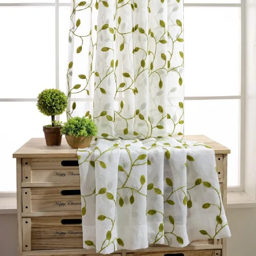 Vista 4 de Ivy Leaf - Panel transparente bordado de 84 pulgadas de largo, de gasa triturada para ventana, cortina de gasa de tul y bolsillo para barra