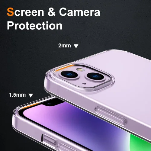Vista 4 de Funda transparente para iPhone 14 Plus. Fundas protectoras de silicona TPU de plástico transparente para iPhone 14 Plus [agarre delgado y cómodo]