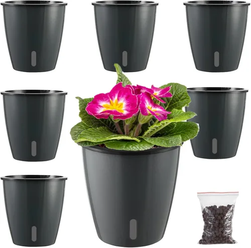 Vista 10 de Planterhoma Macetas de riego automático de 5 pulgadas para plantas de interior, 6 paquetes de macetas de violeta africana con indicador, maceta