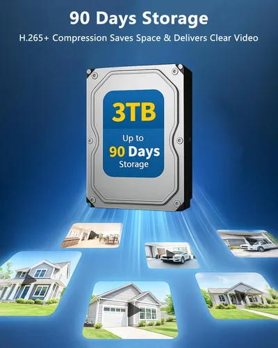 Vista 3 de 【Almacenamiento de 90 días y 4K Ultra HD】 Sistema de cámara de seguridad con cable, cámaras de seguridad POE para exteriores, sistema de cámara IP