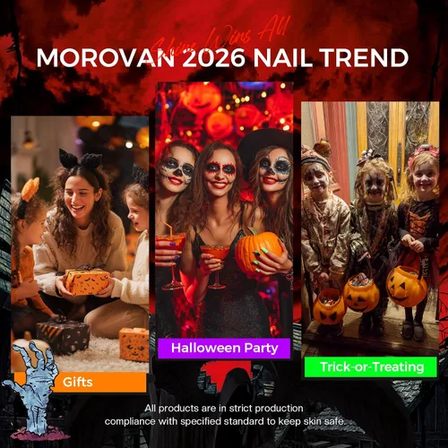 Vista 7 de Morovan - Juego de esmaltes de uñas de Halloween: negro, calabaza, naranja, brillante en la oscuridad, kit de esmalte de uñas verde neón con Paleta