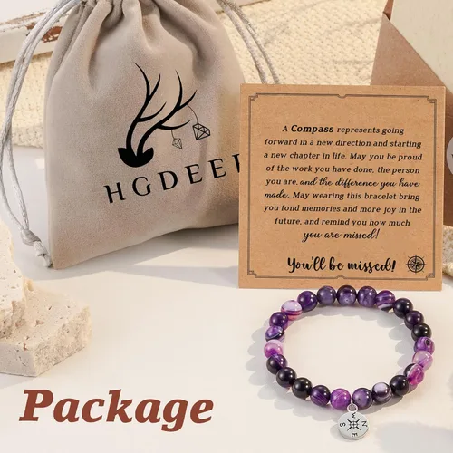 Vista 12 de HGDEER Pulsera de jubilación de piedra natural para mujeres/hombres 2024, regalos de despedida de despedida, regalo de San Valentín para compañeros