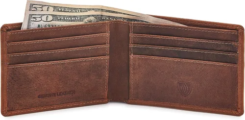 Vista 5 de Zinda Genuine Leathers Billetera para hombre con protección RFID plegable delgada, Beige Bronceado, Cartera para hombre