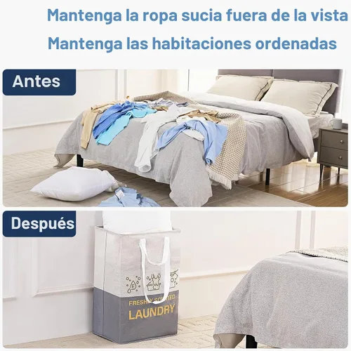 Vista 4 de Paquete de 2 cestas de lavandería, cesta de lavandería independiente de 92L con asas, cesta de ropa alta plegable impermeable para dormitorio