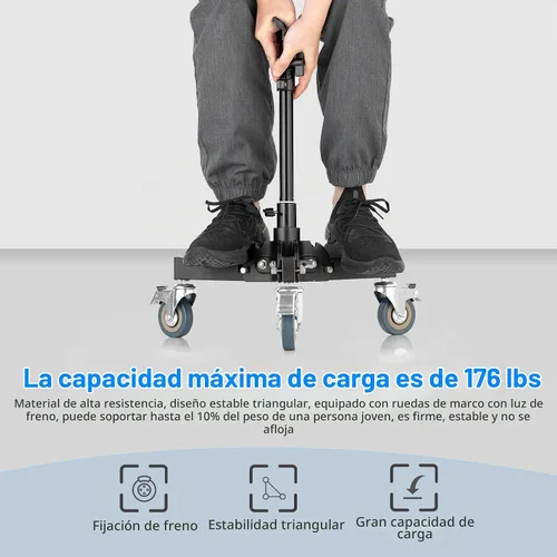 Vista 5 de AMBITFUL Soporte de luz de fotografía con ruedas de 21-31.9 pulgadas con altura ajustable, diseño plegable y 3 ruedas de bloqueo para disparos