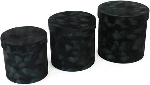 Vista 6 de UNIKPACKAGING Caja de flores redonda de terciopelo de alta calidad, cajas de regalo para flores de lujo y arreglos de regalo, juego de 3 piezas Negro