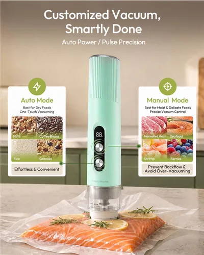 Vista 8 de Maestri House Handheld Vacuum Sealer for Food, 30 Reusable Bags & 6 Clips Gulf Blue