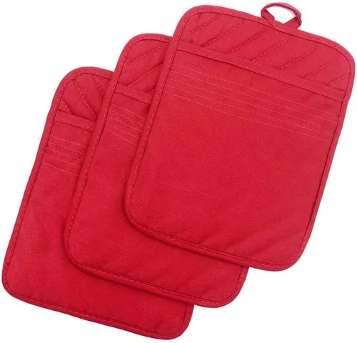 Vista 13 de Anyi Juego de soportes para ollas y guantes de horno de 7 x 9 pulgadas, resistentes al calor, de algodón, con bolsillo para ollas, características