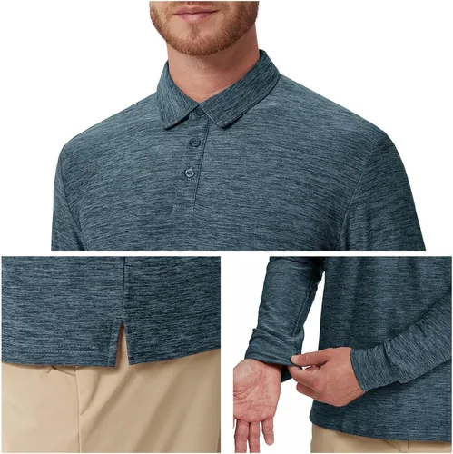 Vista 82 de NAVISKIN Camisas polo de manga larga para hombre, camisas de golf con cuello UPF 50 SPF para hombre, secado rápido, absorbe la humedad