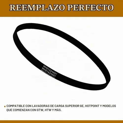 Vista 3 de WH01X24697 Correa de transmisión de lavadora compatible con GE, lavadora de ropa Hotpoint, piezas de repuesto AP6037512, 4585709, PS11767488