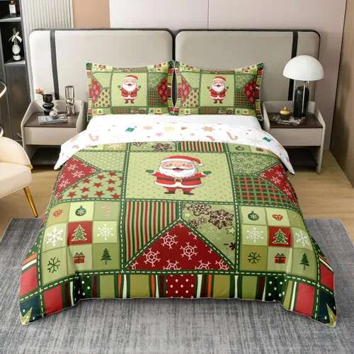 Vista 17 de Funda de edredón de árbol de Navidad 100% algodón natural, juego de ropa de cama de copos de nieve de Navidad para niños y niñas, funda de edredón