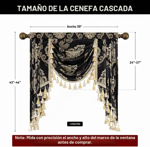 Vista 3 de Loom and Mill Cenefas de Cascada de Lujo para Ventanas, Elegante Cenefa de Cortinas Gruesas de Jacquard con Borlas para Sala de Estar, Dormitorio