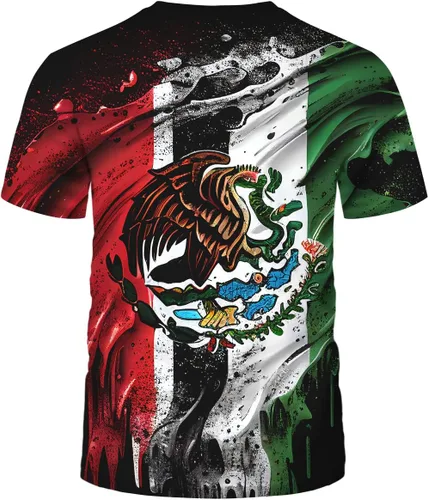 Vista 4 de Camiseta patriótica con la bandera de México para hombre, diseño de águila, colorido, gráfico, verano, manga corta