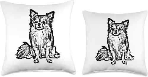 Vista 3 de Chihuahua de pelo largo regalos y camisetas Chihuahua pelo largo perro amante regalos negro para mujeres hombres tiro almohada, 16x16, multicolor