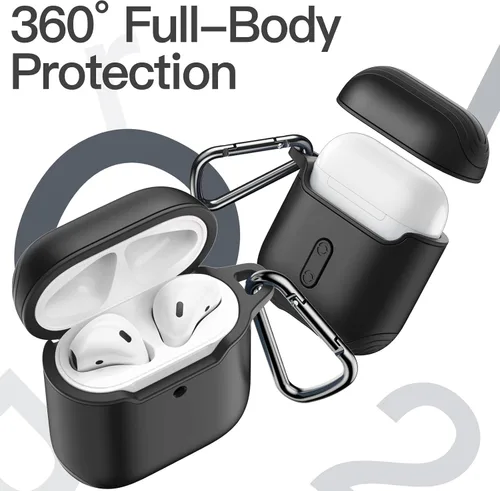 Vista 5 de JETech Funda para AirPods (1ª y 2ª generación), PC y TPU, funda protectora con llavero (negro)