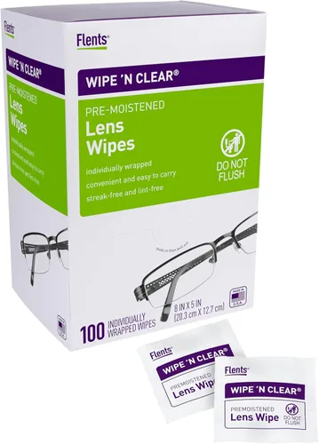 Vista 10 de Flents Wipe'N Clear Toallitas de limpieza biodegradables para lentes, envueltas individualmente, productos ecológicos, 20 unidades, fabricadas