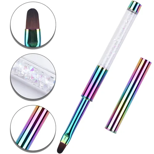 Vista 3 de 1 Uds. Oval UV Builder Gel Nail Brush Rhinestone Mango Profesional Nail Art Tool para Polygel Hard Gel