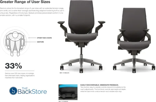 Vista 8 de Steelcase - Silla de escritorio Gesture con reposacabezas, soporte lumbar y estructura negra
