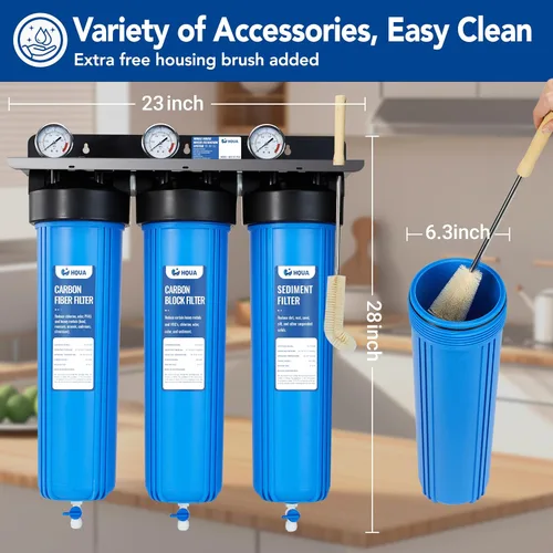 Vista 8 de WF3-01 PRO - Sistema de filtración de agua de 3 etapas para toda la casa, azul grande de 20 x 5.5 pulgadas, reduce metales pesados, PFAS
