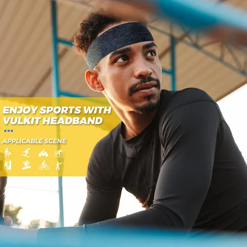 Vista 5 de VULKIT Paquete de 5 diademas deportivas para hombres o mujeres, bandas antideslizantes para la cabeza, bandas elásticas que absorben la humedad