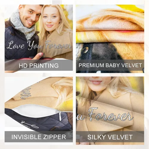 Vista 5 de Funda de almohada personalizada con imagen, funda de almohada de terciopelo personalizada de 16 x 16 pulgadas con texto fotográfico, regalos