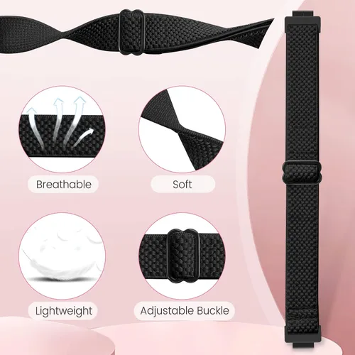 Vista 2 de Correa elástica para reloj, compatible con Fitbit Inspire 3/2/HR/Ace 2/3, correas de repuesto de nailon suave para mujeres y hombres negro+verde