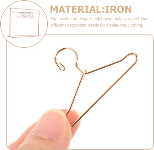 Vista 3 de Toddmomy Perchero de ropa para muñecas con 10 perchas de metal dorado rosa en miniatura para ropa de muñecas de 11.5 pulgadas, accesorios de ropa
