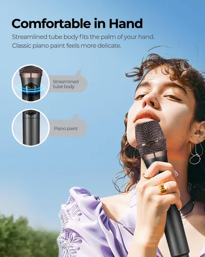 Vista 2 de ALPOWL Micrófonos inalámbricos, sistema de micrófono dinámico de metal con receptor recargable, duración de 50 horas, rango de 200 pies, micrófono