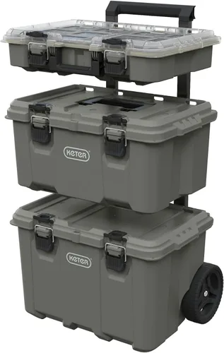 Vista 17 de Keter Stack-n-Roll - Sistema de almacenamiento de herramientas con ruedas de 3 piezas – Incluye carro, caja de herramientas y estuche profundo
