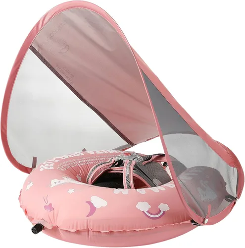 Vista 9 de Flotador Mambobaby para bebé de piscina con toldo y cola Flotador portátil para bebé autoinflable, plegable, flotador de natación, cama flotante