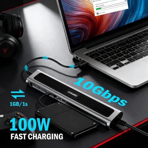 Vista 2 de Estación de acoplamiento para laptop, estación de carga universal todo en uno de carga rápida de 100 W con doble USB-C USB-A Hub 4K HDMI Ethernet 1