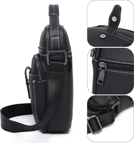 Vista 4 de LUKZIJAES Bolso de mensajero de cuero genuino para hombre, ligero, vintage, bandolera, pequeño, bolso casual para hombre