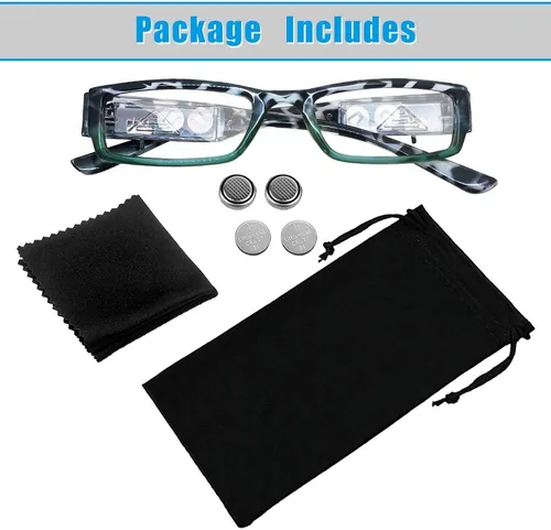Vista 6 de Gafas de lectura con luz LED brillante para lectores con luces, lupa iluminada, lector nocturno, gafas compactas de marco completo, visión clara