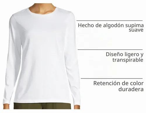 Vista 4 de Lands' End - Camiseta de manga larga, cuello redondo y holgada de algodón Supima cultivado en EE. UU. para mujer Blanco